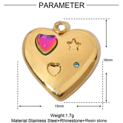 3pcs/Lot French Antique Stone Heart Stainless Steel Bracelet Diy Charms Women Love Necklace Pendant Lock Jewelry