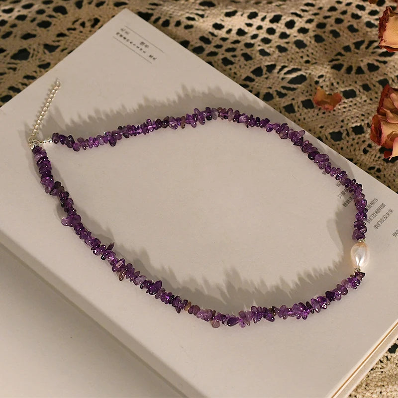 ASHIQI 925 Sterling Silver Natural Baroque Pearl Necklace Irregular Crystal Stone Color for Women Party  Jewelry