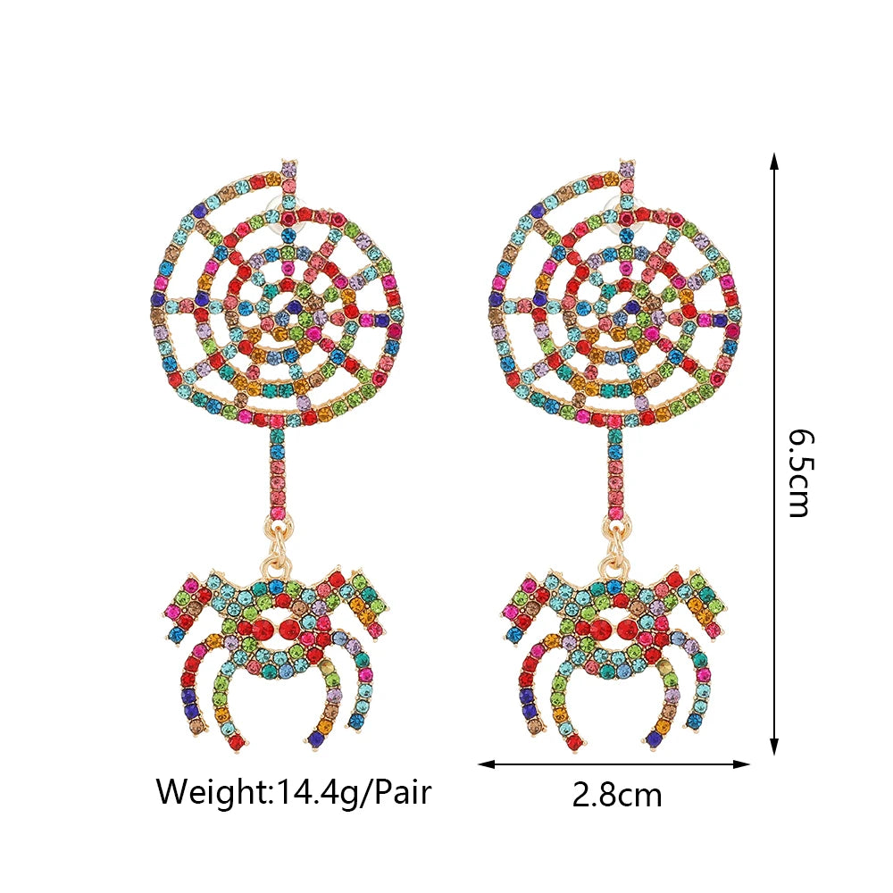 Funny Halloween Jewelry Women's Rhinestone Spider Web Dangle Earrings Party Prom Holiday Gift Accessories