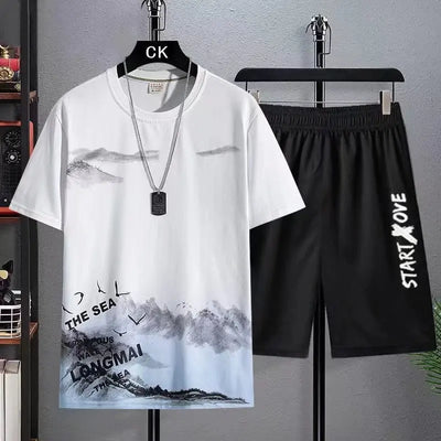Trendy Suits for men  Men's Summer Shorts Set Gym Outfit Student Short Sleeve Tee 2 Piece Set Tracksuits Men Casual Men Clothing - The world bestselling 