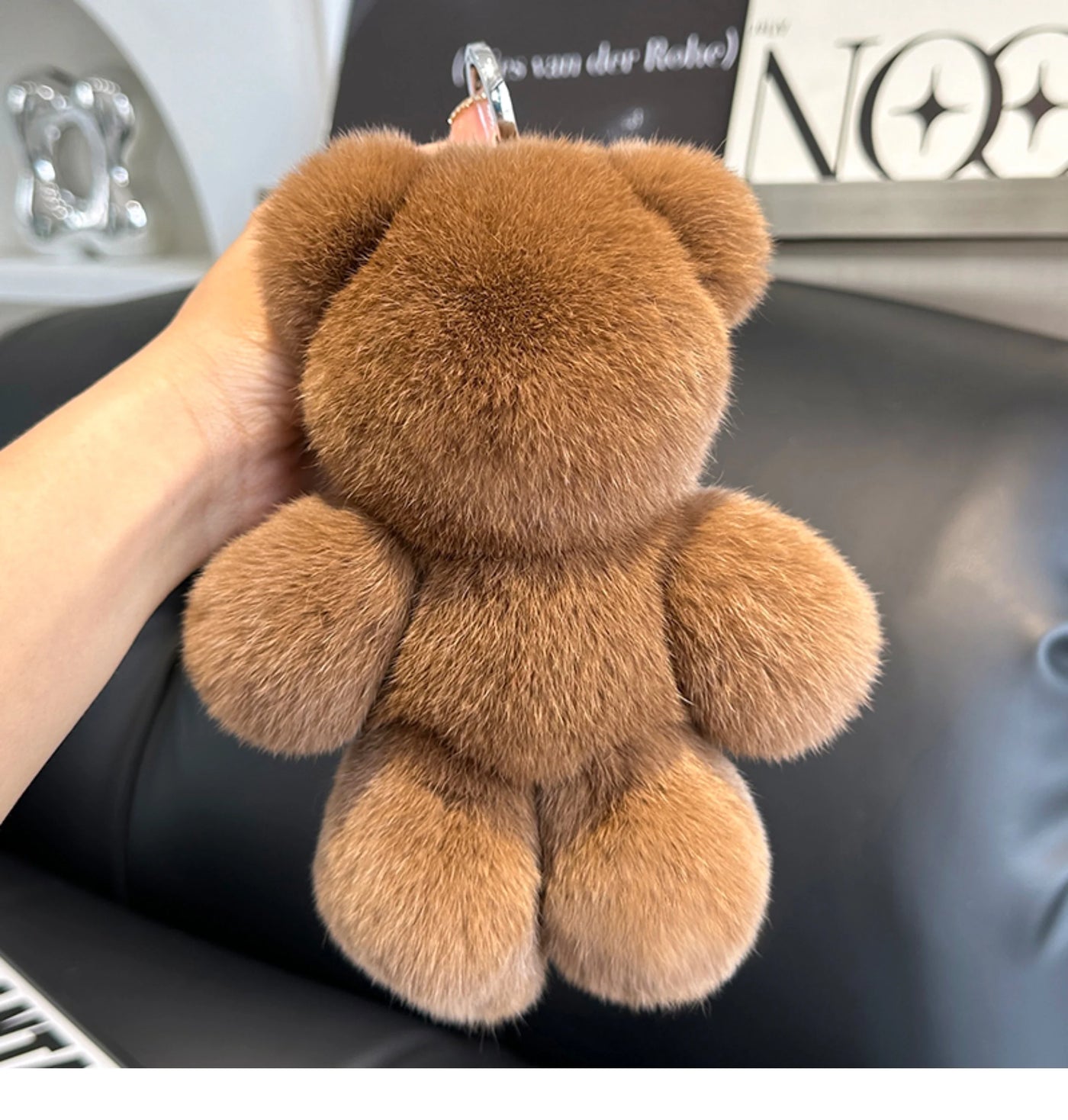 Fashion New Cute Bear Keychain Real Rabbit Fur Bear Doll Pendant Toys Keyring Handbag Charm Ornament Plush Jewelry Gifts