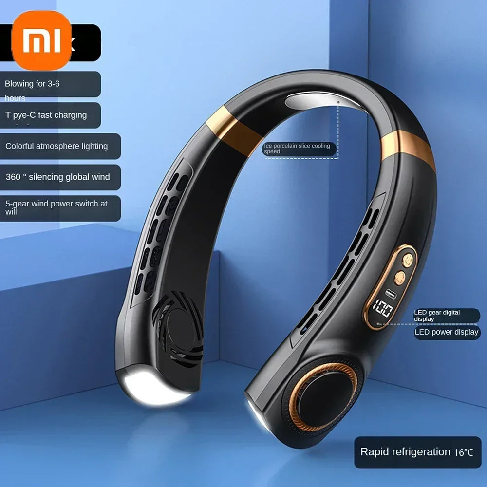 Xiaomi 8000mAh USB Neck Fan Portable Bladeless Mini Rechargeable Silent LED Digital Display Electric Air Cooler