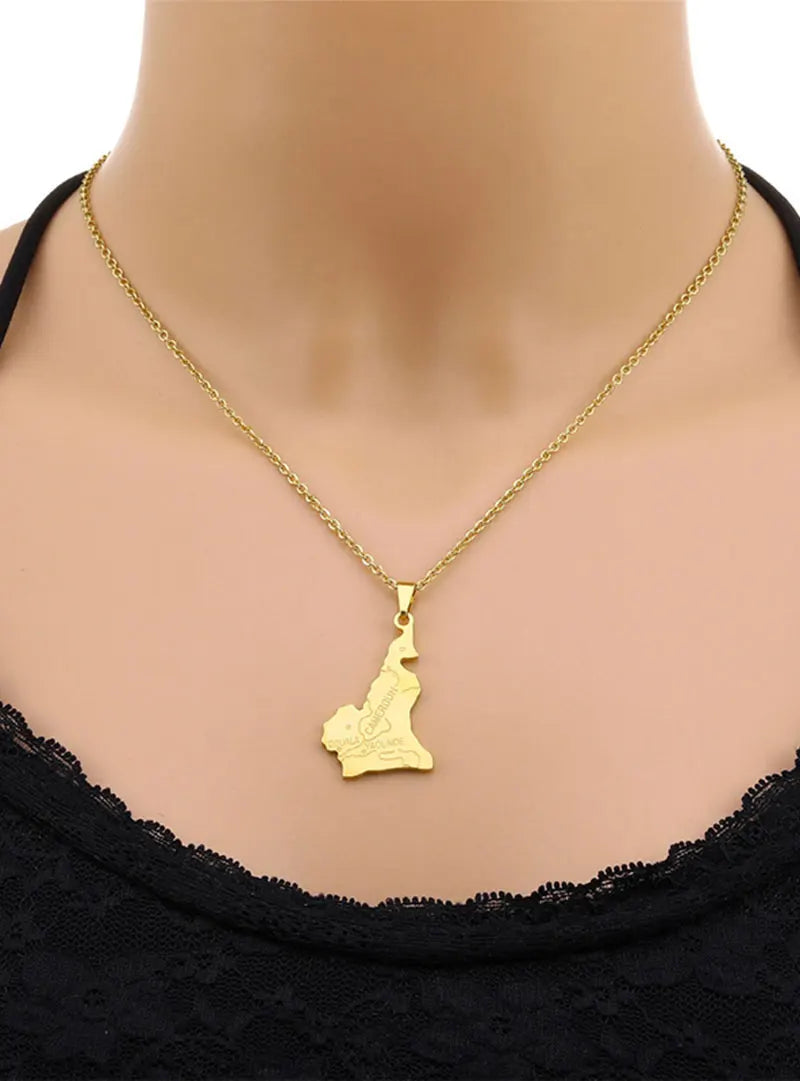 Stainless Steel Enamel Cameroon Map Flag Necklace Unisex Couple Ethnic Patriotic Jewelry Gift Hot Sale European Style