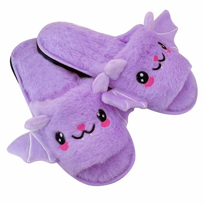Halloween New Bat Plush Shoes Lightweight Home Fuzzy Slippers Women Men Flip Flops Cartoon Kid Adults Flat Slides for Party - The world bestselling 