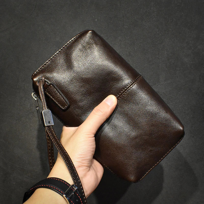 ROOG Men's Genuine Leather Clutch High Quality Long Wallet Women's Luxury Mobile Phone Bag Credit Card Holder Purse Wrist Bags