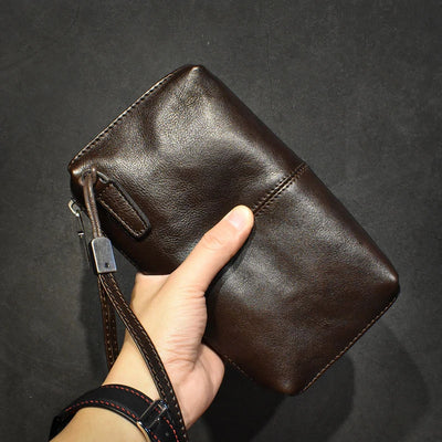 ROOG Men's Genuine Leather Clutch High Quality Long Wallet Women's Luxury Mobile Phone Bag Credit Card Holder Purse Wrist Bags