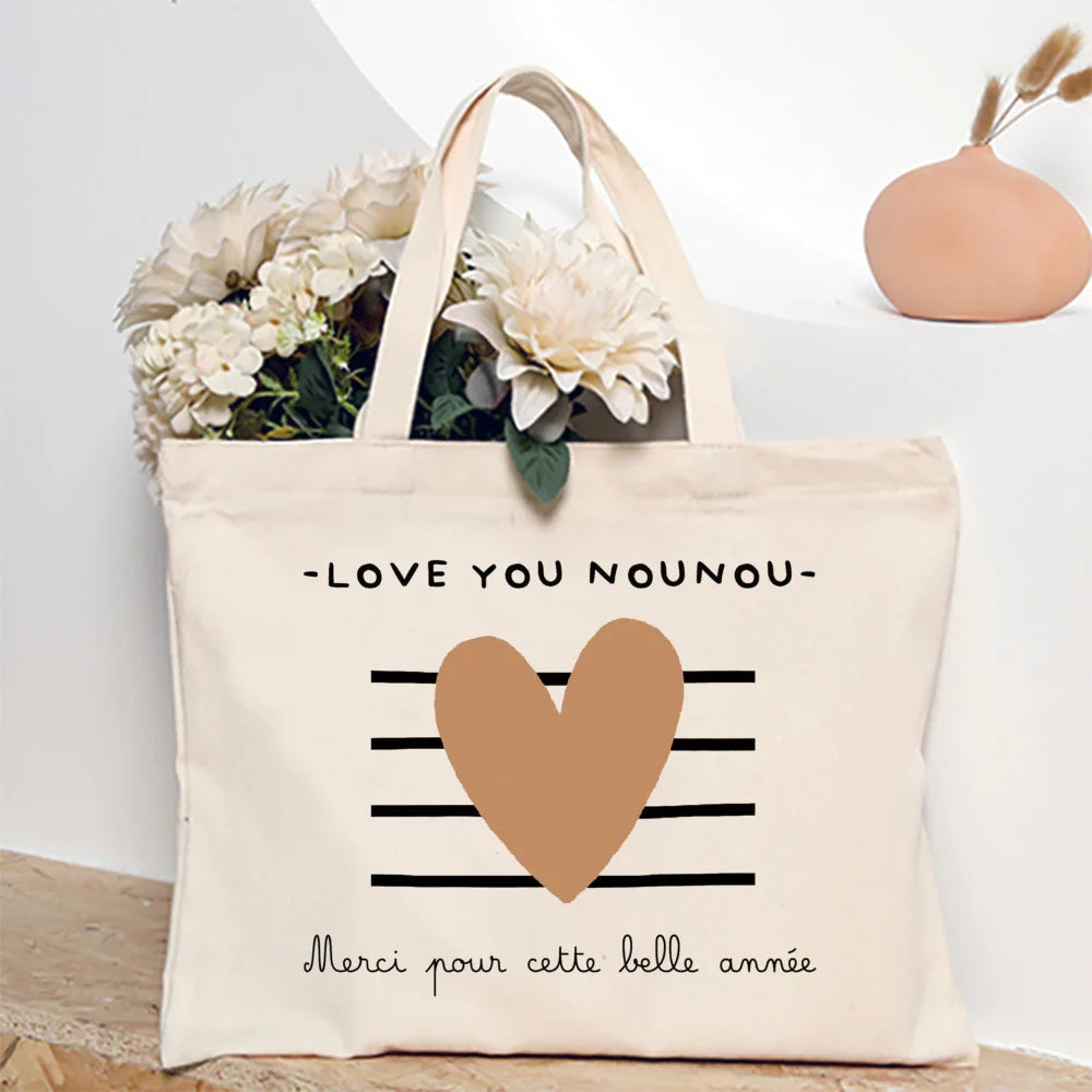 Love You Nanny Thank You for This New Year Print Women Tote Bag Shopping Bags Female Shoulder Bag Travel Handbag Gift for Nounou