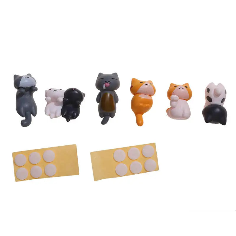 6 Pcs Healing Series Cat No Trace Stickers Cute Cat Interior Decoration Center Console Screen Cartoon Figurine Accessories