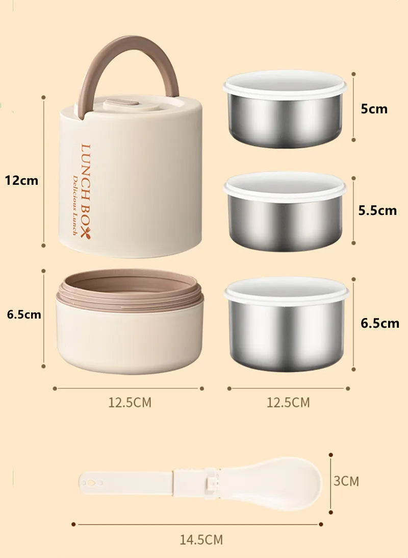 1200ml Stainless Steel 304 Thermal Lunch Box With Bag 3 Layers Large Capacity Bento Box BPA Free School Office Food Container