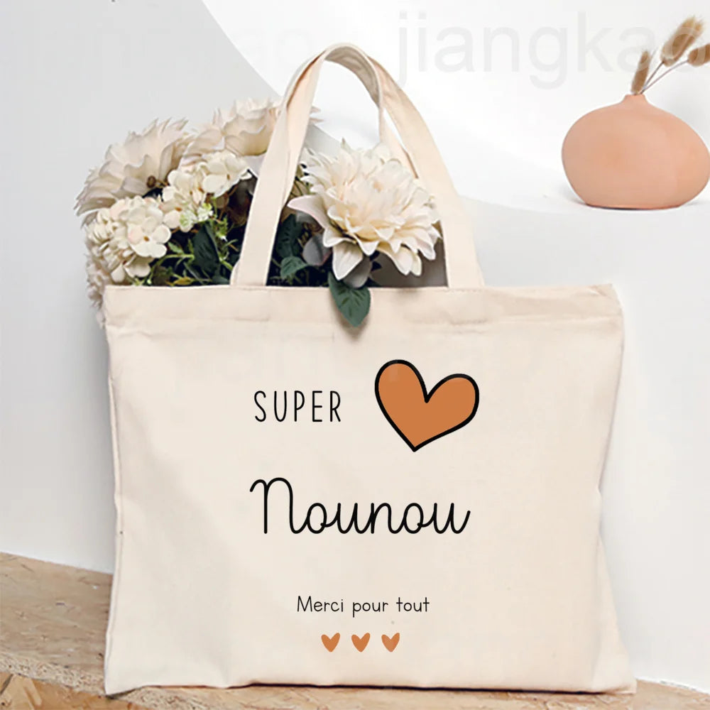 Love You Nanny Thank You for This New Year Print Women Tote Bag Shopping Bags Female Shoulder Bag Travel Handbag Gift for Nounou