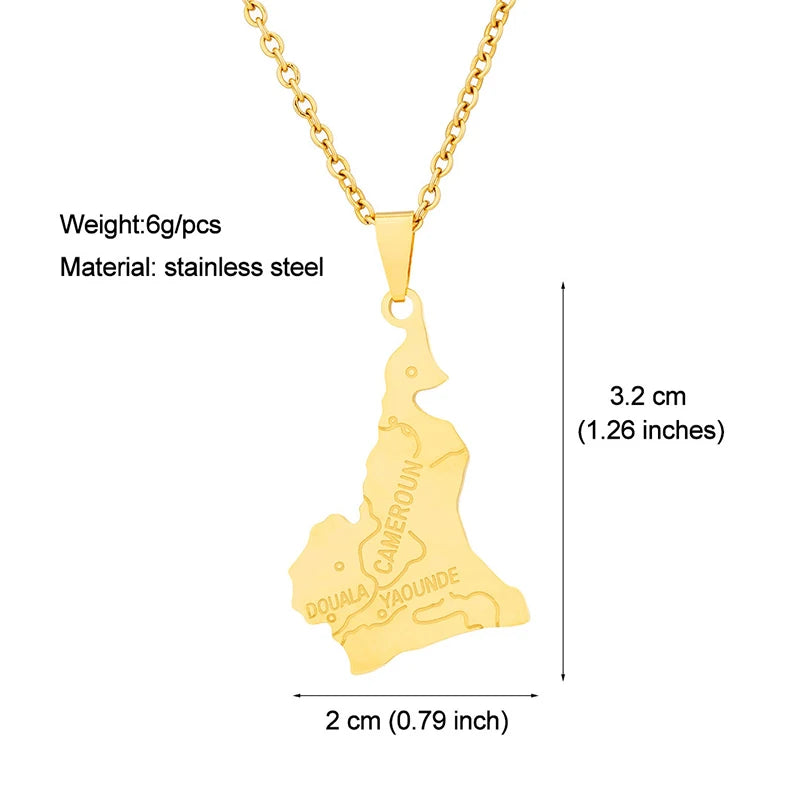 Stainless Steel Enamel Cameroon Map Flag Necklace Unisex Couple Ethnic Patriotic Jewelry Gift Hot Sale European Style