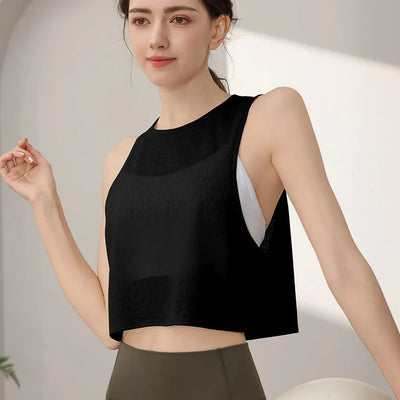 Sports Vest, Women's Chiffon Breathable Loose Running Sleeveless Cover Up, Fitness Suit Top, Summer - The world bestselling 