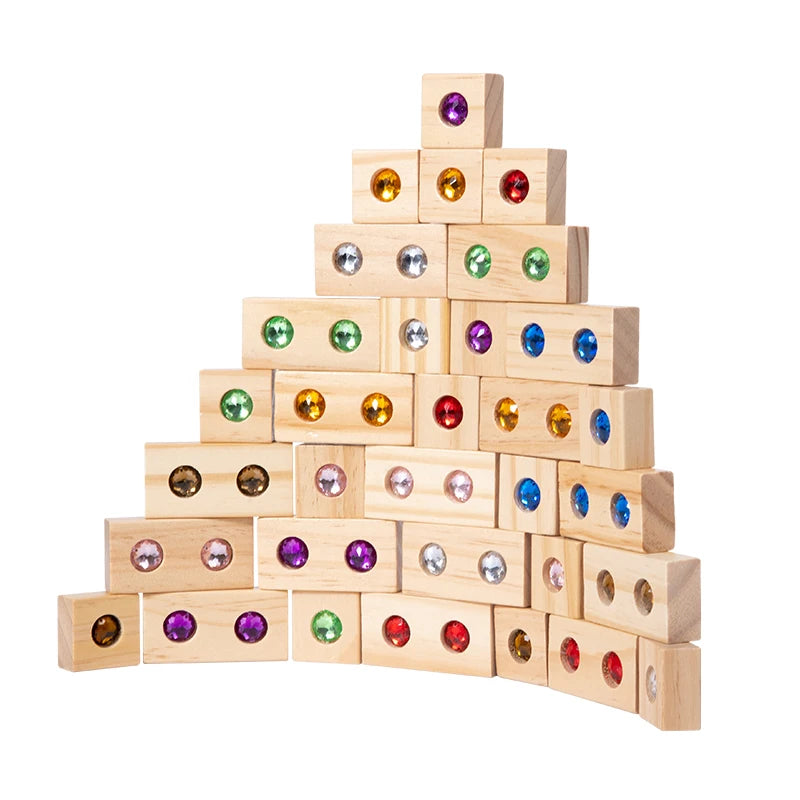 DIY Blocks Sparkling Acrylic Toy Kids Wooden Montessori Rainbow Gem Stacking Blocks Colorful Educational Wooden Creative Toys