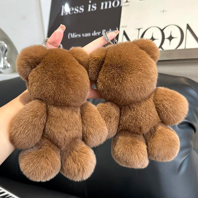 Fashion New Cute Bear Keychain Real Rabbit Fur Bear Doll Pendant Toys Keyring Handbag Charm Ornament Plush Jewelry Gifts