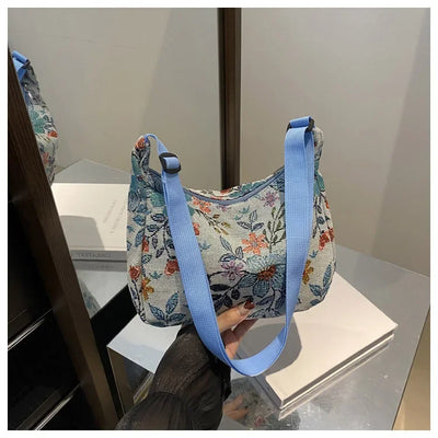 Women Small Underarm Bag Chinese Style Shoulder Bag Versatile Literary Prints Cloth Crescent Pack Portable Women's Handbags