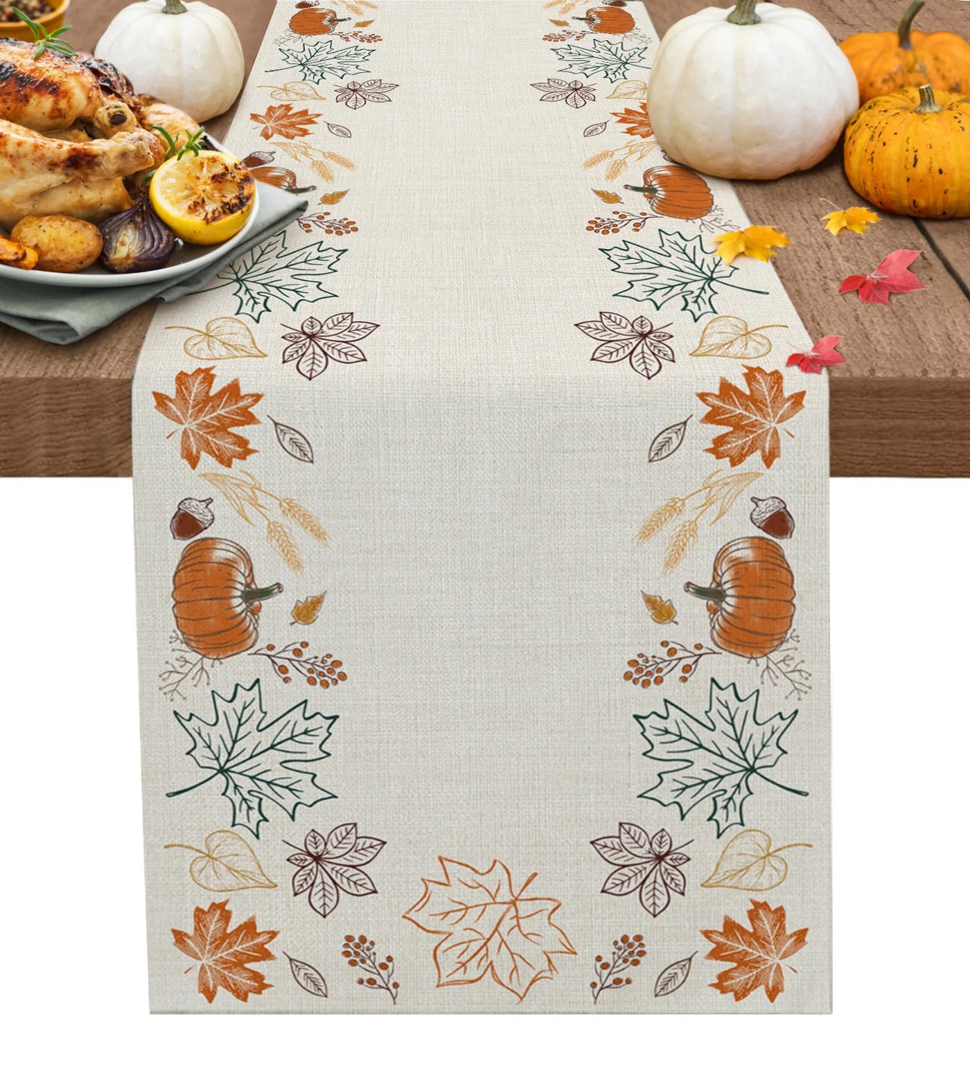Thanksgiving Autumn Pumpkin Maple Leaf Dining Table Runner Wedding Decor Linen Table Runner Dining Table Christmas Decoration