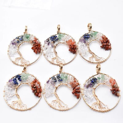 Wholesale 6pcs/lot new mixed natural stone Tree of life gold color wire wrapped Pendants 50mm for jewelry marking free shipping
