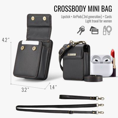 2 in 1 Crossbody Bag Case For Samsung Galaxy Z Flip6 Z Flip 5 Z Flip4 3 Screen Protector Luxury Leather Finger Ring Holder Cover