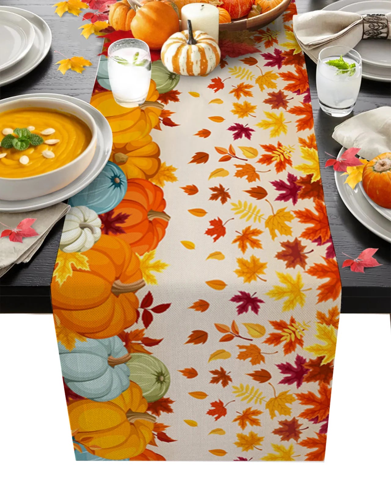 Thanksgiving Autumn Pumpkin Maple Leaf Dining Table Runner Wedding Decor Linen Table Runner Dining Table Christmas Decoration