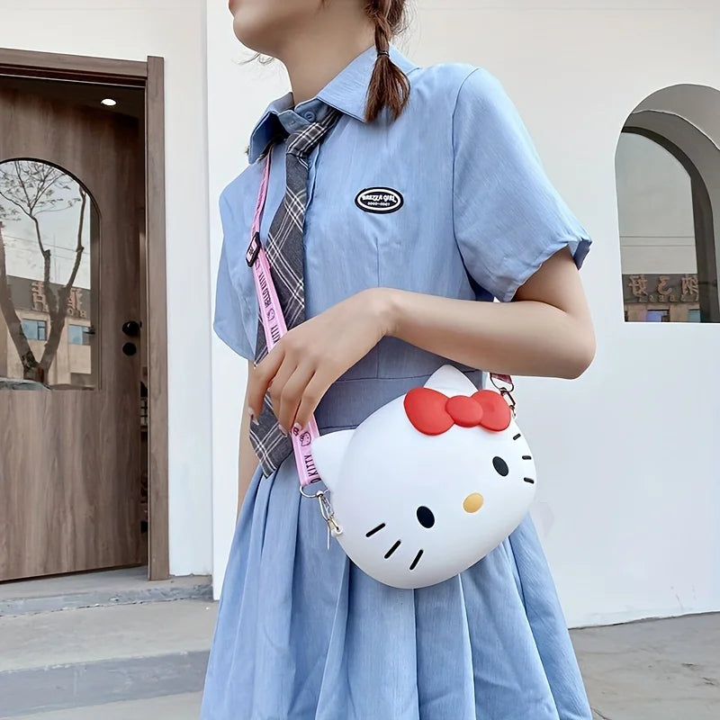 Kawaii Sanrio 3D Hello Kitty Silicone Bag Cartoon Mobile Phone Mini Crossbody Bag Cat Head Small Bags Size Coin Purse