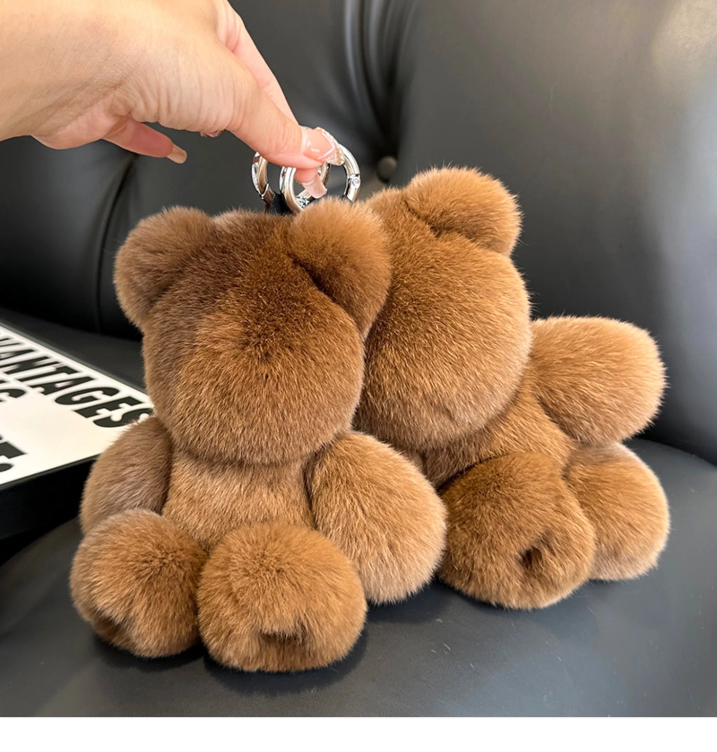 Fashion New Cute Bear Keychain Real Rabbit Fur Bear Doll Pendant Toys Keyring Handbag Charm Ornament Plush Jewelry Gifts