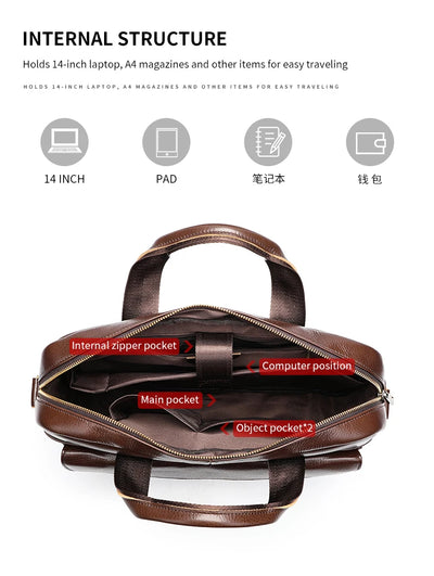 Men's Briefcase Leather Large Capacity Computer Business Shoulder Crossbody Bag Casual Cowhide Handbag For Men