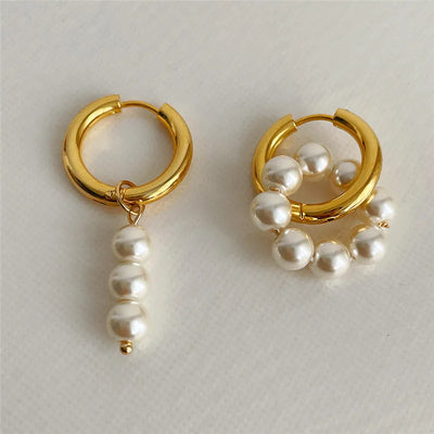 Stylish Elegant Sweet Biue Ceramic Heart Shape Pendant Earrings for Women Stainless Steel Double Ring Ear Cuffs Charm Jewelry