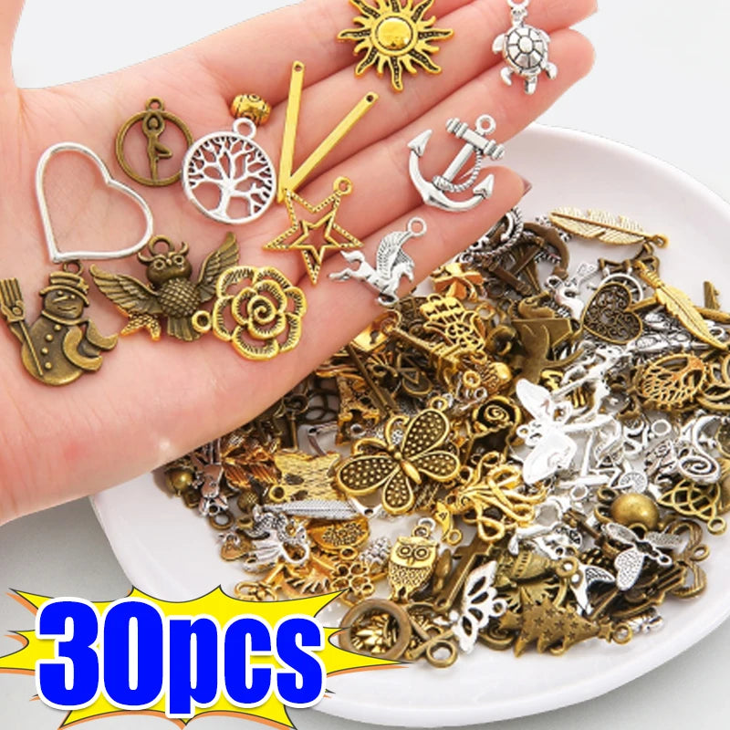 Mixed Tibetan Gold and Silver Alloy Small Pendant Necklace Bracelet Pendant Earrings Handmade DIY Material Jewelry Accessories