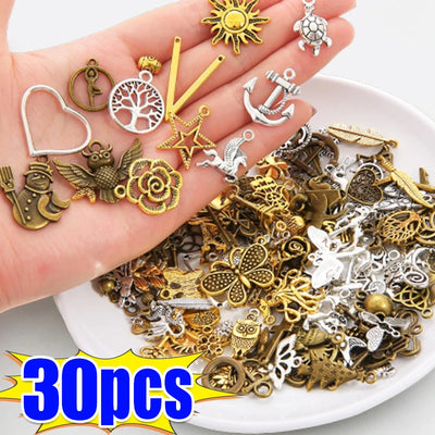 Mixed Tibetan Gold and Silver Alloy Small Pendant Necklace Bracelet Pendant Earrings Handmade DIY Material Jewelry Accessories