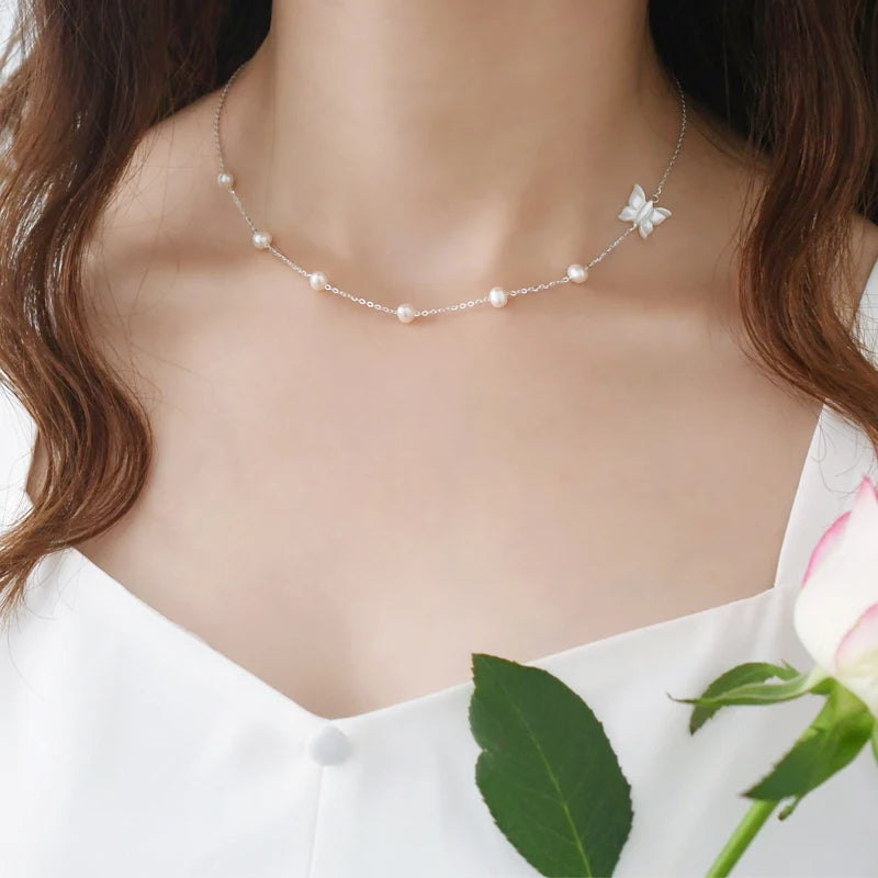 ASHIQI Natural Freshwater Pearl 925 Sterling Silver Necklace Fine Jewelry for women