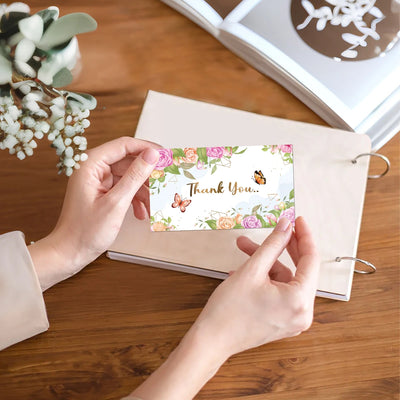 50pcs Flower Butterfly Design Thank You Card For Greeting Message Supporting Business Package Decor Order Shopping Purchase Card