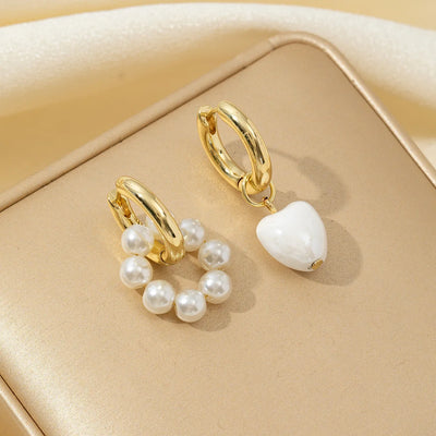 Stylish Elegant Sweet Biue Ceramic Heart Shape Pendant Earrings for Women Stainless Steel Double Ring Ear Cuffs Charm Jewelry