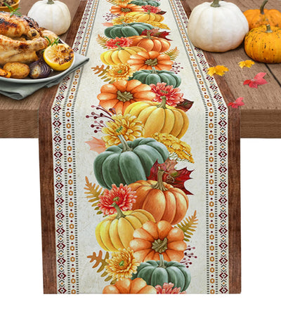 Thanksgiving Autumn Pumpkin Maple Leaf Dining Table Runner Wedding Decor Linen Table Runner Dining Table Christmas Decoration