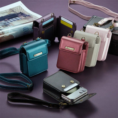 2 in 1 Crossbody Bag Case For Samsung Galaxy Z Flip6 Z Flip 5 Z Flip4 3 Screen Protector Luxury Leather Finger Ring Holder Cover