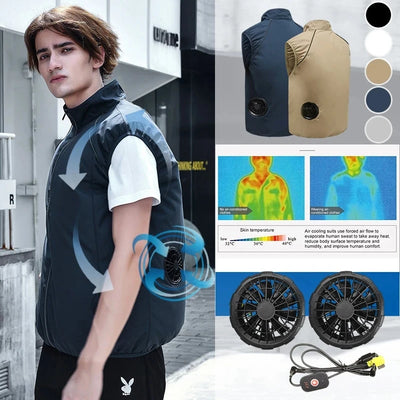 Men Summer Air Conditioning Clothing Fan Cooling Vest 2022 New USB Charging Cooling Sport Man Outdoor Solid Color Coat Plus Size - The world bestselling 