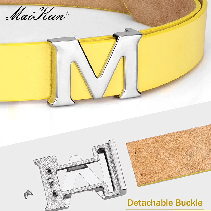Maikun Women’s Leather Belts Removable Letter M Plate Buckle  High Quality PU Leather Belt  For Jeans Dress Halloween - The world bestselling 