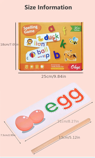 52pcs English Alphabet Spelling Word Wooden Educational Toys for Kids Baby Puzzles Montessori Games with 28pcs Learning Cards