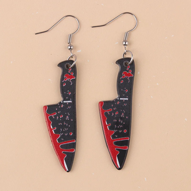 Halloween Earrings Funky Spooky Quirky Earrings Bloody Knife Axe Dangle Earrings Creepy Acrylic for Women Girls Jewelry Gifts