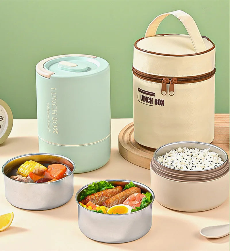 1200ml Stainless Steel 304 Thermal Lunch Box With Bag 3 Layers Large Capacity Bento Box BPA Free School Office Food Container