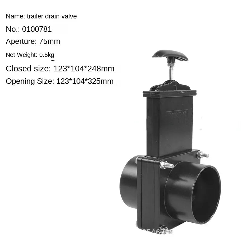 RV Water Gate Valve 50/63/75mm Diameter ABS Sewage Drain Gate Valve for Motorhome Caravan Camper Van Water Tank Accessories