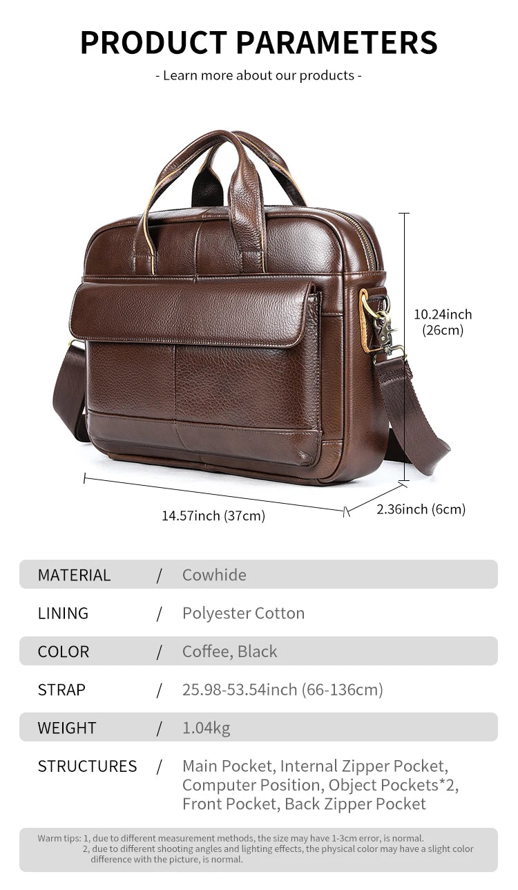 Men's Briefcase Leather Large Capacity Computer Business Shoulder Crossbody Bag Casual Cowhide Handbag For Men