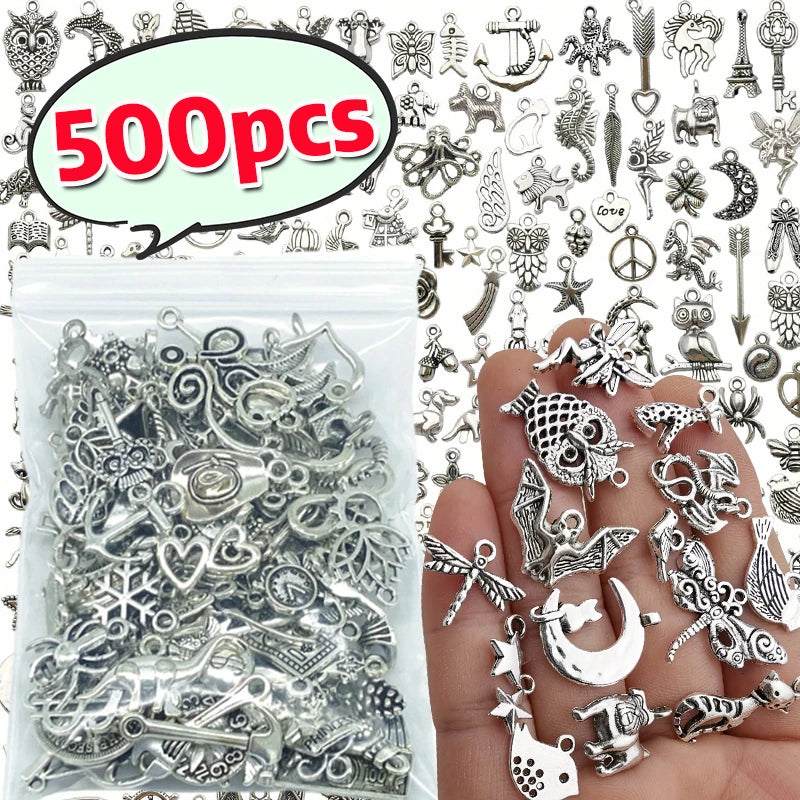 100/500pcs Tibetan Silver Mixed Pendant Animals Charms Beads for Jewelry Making Bracelet Earrings Necklace DIY Craft Art Charms