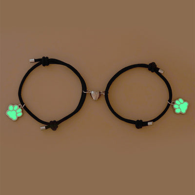 2pcs magnetic couple heart bracelet for men friendship lover jewelry glow in the dark pet dog cat animal paw bracelets For women