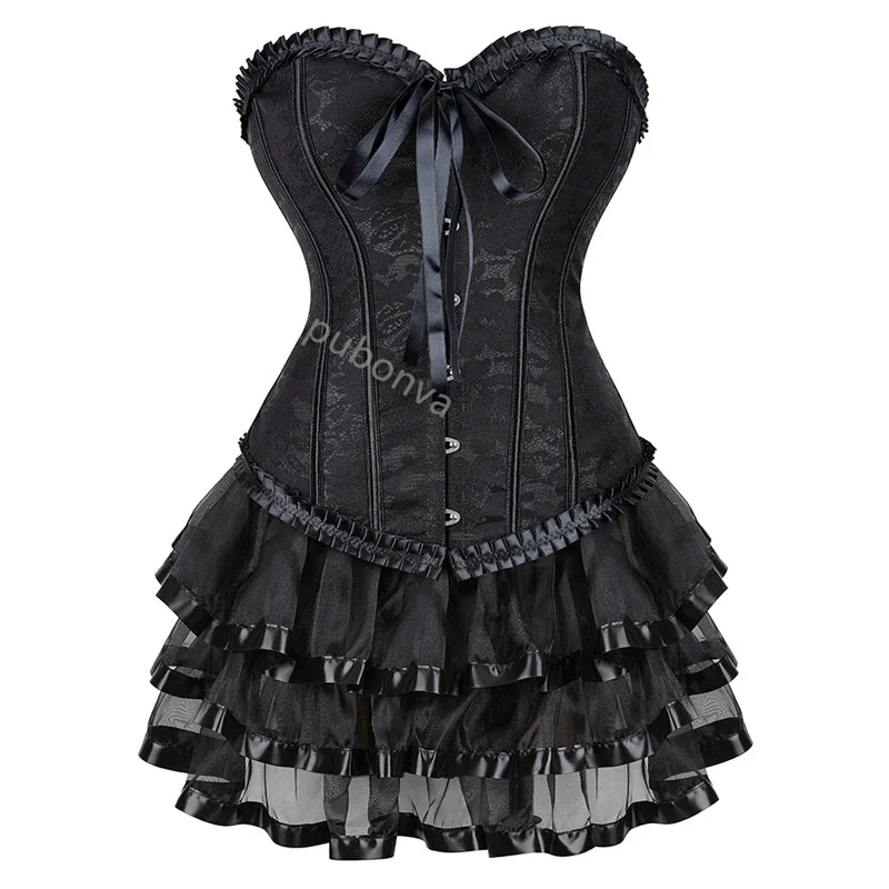 Corset Dress Tutu Skrits Set Overbust With Lace Costume Party Sexy Burlesque Ladies Outfit Plus Size Gothic Halloween Red Black - The world bestselling 