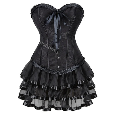 Corset Dress Tutu Skrits Set Overbust With Lace Costume Party Sexy Burlesque Ladies Outfit Plus Size Gothic Halloween Red Black - The world bestselling 
