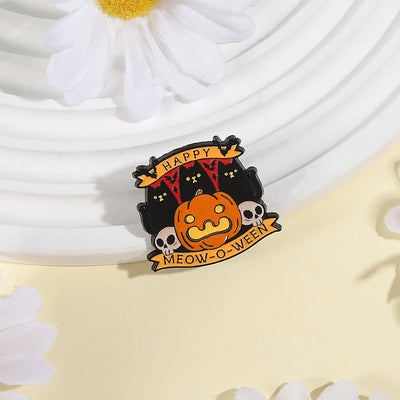 Happy Halloween Brooch Spooky  Skull Pumpkin Cat Enamel Pins Custom Meow-O-Ween Brooches Clothes Lapel Badge Funny Jewelry Gifts - The world bestselling 