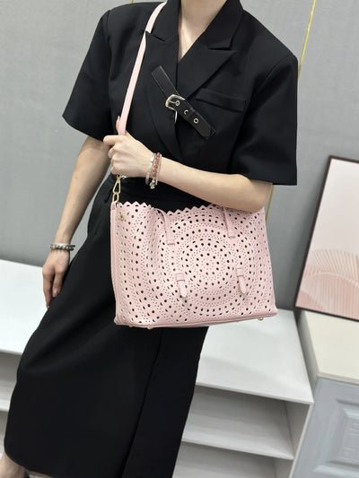 Women's Designer Brand Luxury Round Wave Large Capacity Shopping Tote Handbag Carved Basket Lady Shoulder Crossbody Mother Bag