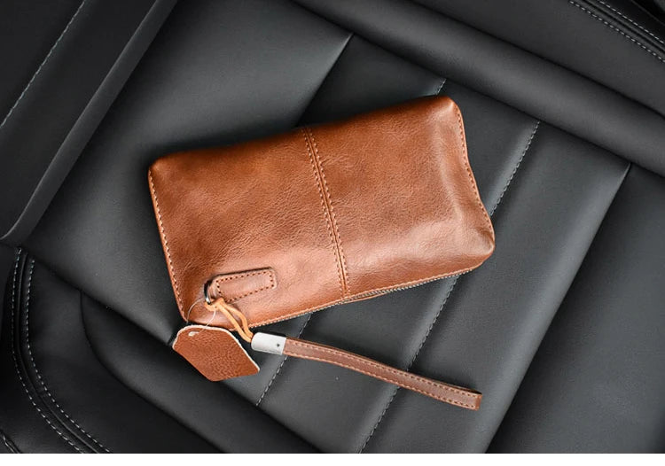 ROOG Men's Genuine Leather Clutch High Quality Long Wallet Women's Luxury Mobile Phone Bag Credit Card Holder Purse Wrist Bags