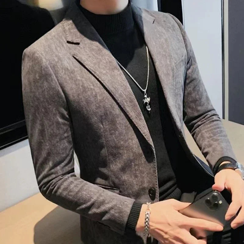 Man Suits and Blazers Single Breasted New In Coats Clothing Handsome Elegant Corduroy Jacket for Men Spring Clothes Fashionable - The world bestselling 