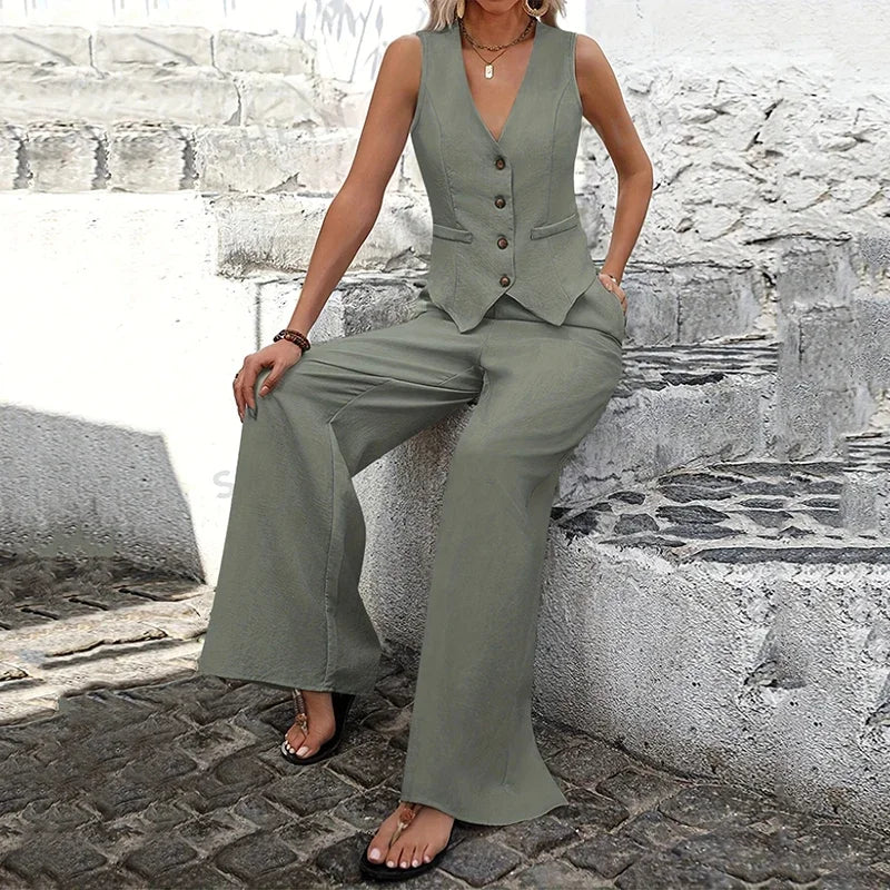Women's Clothing Spring Summer New Fashionable 2 Piece Vest Pants Collage Splicing Pure Sleeveless Color Temperament Casual Suit - The world bestselling 